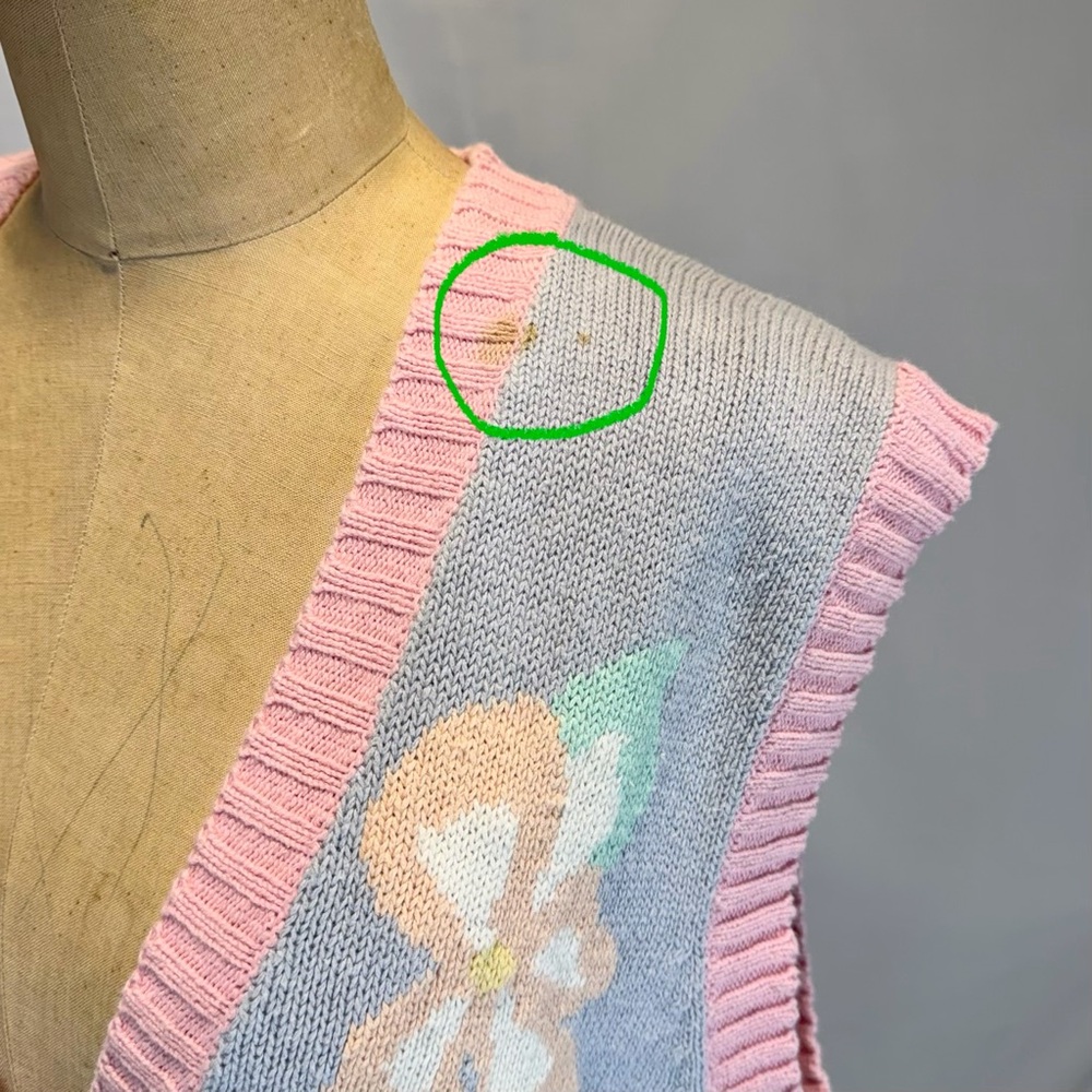 VINTAGE 90s Easter bunny knit sweater cardigan sleeveless vest spring pastel - Picture 11 of 13